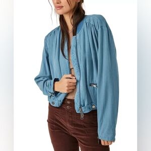 Free People Light Blue Bomber Jacket